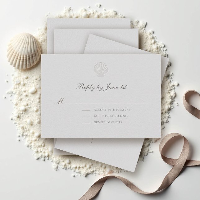 Resposta Formal De Casamento Da Célula Costeira Ná (nautical wedding rsvp reply coastal modern classic formal traditional elegant shell medium ivory)