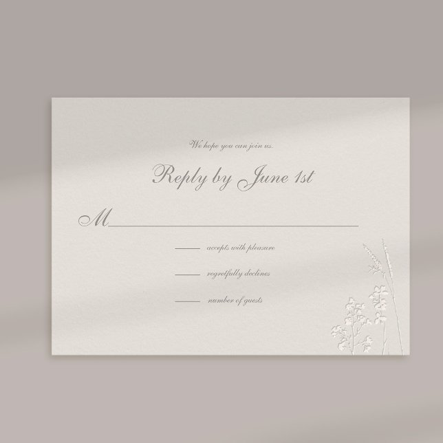 Resposta Formal De Casamento De Faux Embossed Wild (formal wedding response card traditional reply ecru faux embossed wildflowers elegant classic)
