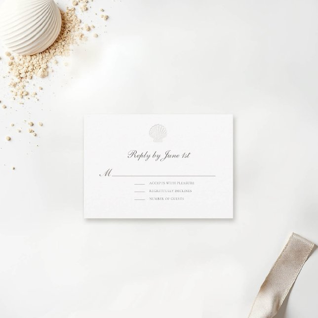 Resposta Formal de Casamento Ecru Costeiro Náutico (nautical wedding response reply card rsvp coastal modern classic formal traditional elegant script)