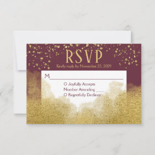 Resposta Nupcial Confetti RSVP Dourada Burgundy