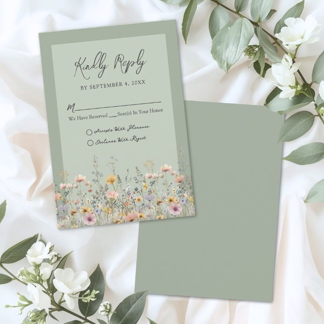 Resposta para Casamento Floral de Flores Silvestre (Sage Green Wildflower Floral Wedding RSVP Card)