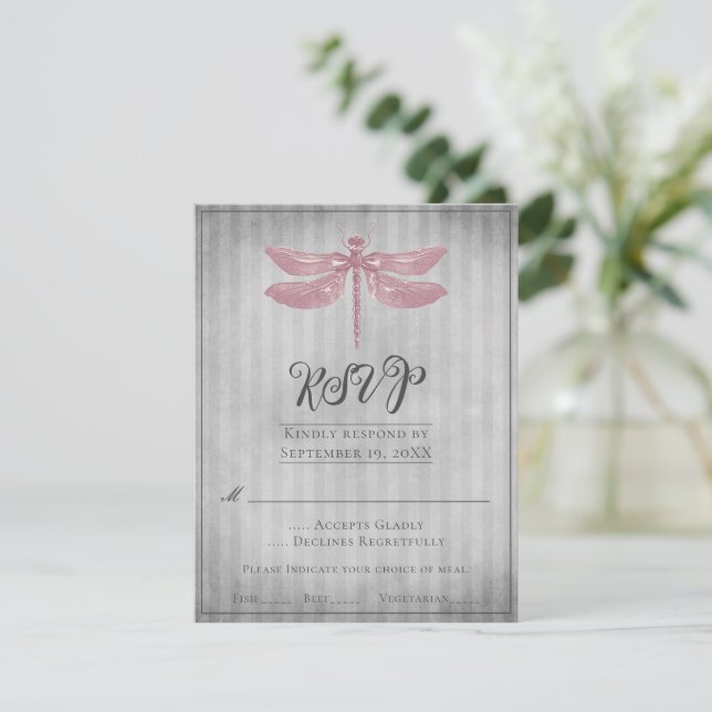 Resposta para Casamento Libélula com Joias Rosa (Em pé/Frente)