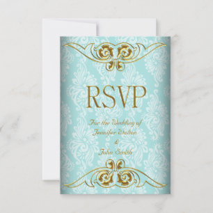 Resposta RSVP Casamento Azul Turquesa Dourado Dama