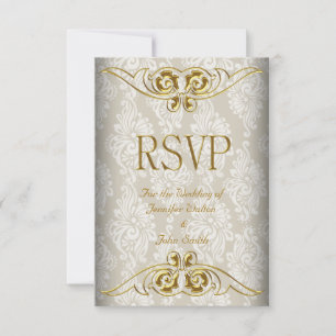 Resposta RSVP Casamento Damasco Bege Dourado