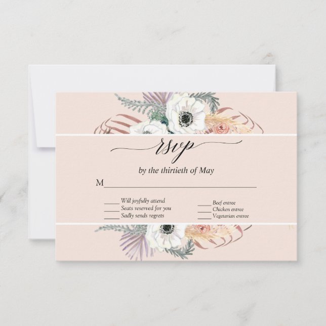 Resposta RSVP com Floral Boho Grama de Pampas Folh (Frente)