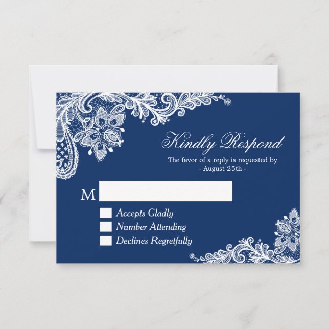 Resposta RSVP de Casamento Azul de Lugar Belo Mari (Frente)