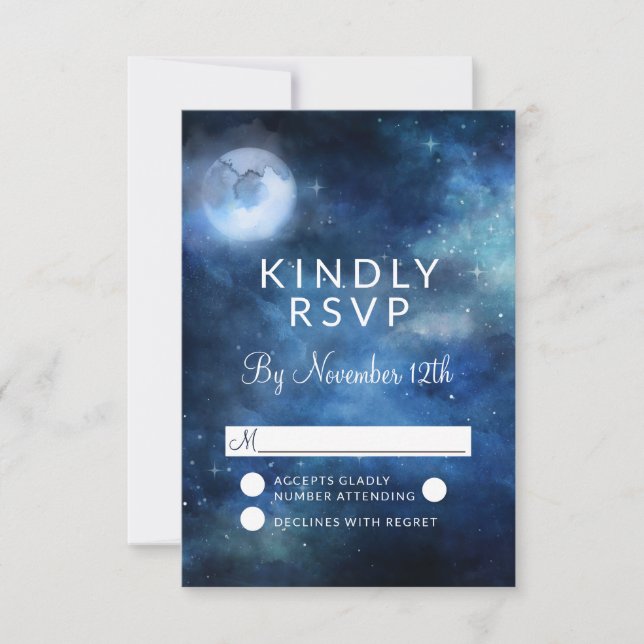 Resposta RSVP de Casamento Celestial de Lua Cheia  (Frente)
