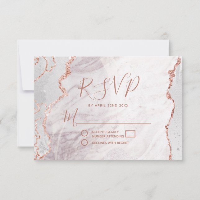 Resposta RSVP de Casamento de Agato Dourado Branco (Frente)