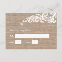 Resposta RSVP de Casamento de Burlap e Lace