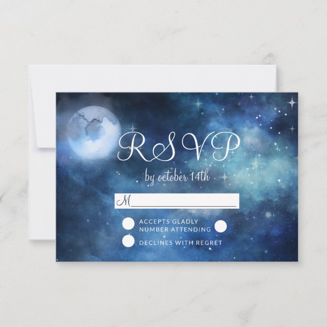 Resposta RSVP de Casamento de Estrelas de Lua Chei (Frente)