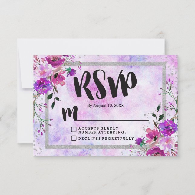 Resposta RSVP de Casamento de Frame Floral e Silve (Frente)