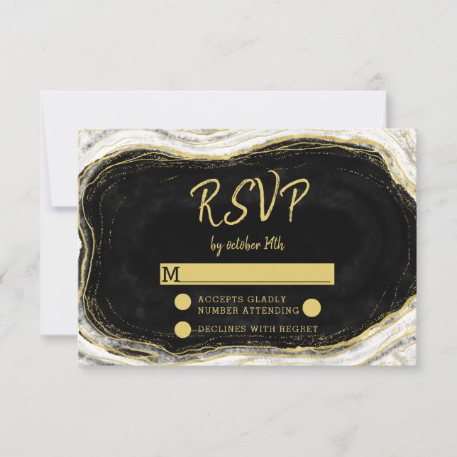 Resposta RSVP de Casamento de Geode Branco e Doura (Frente)