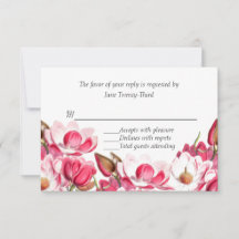Resposta RSVP de Casamento de Magnolias Rosa do Su