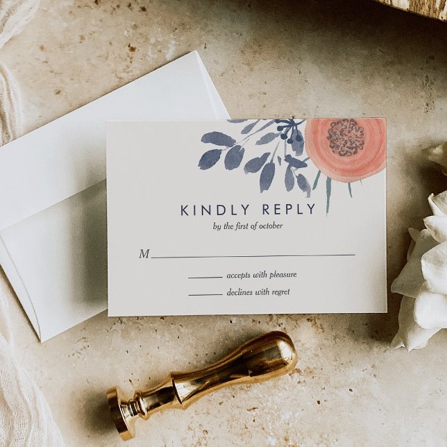 Resposta RSVP de Casamento de Peach Poppies (Criador carregado)