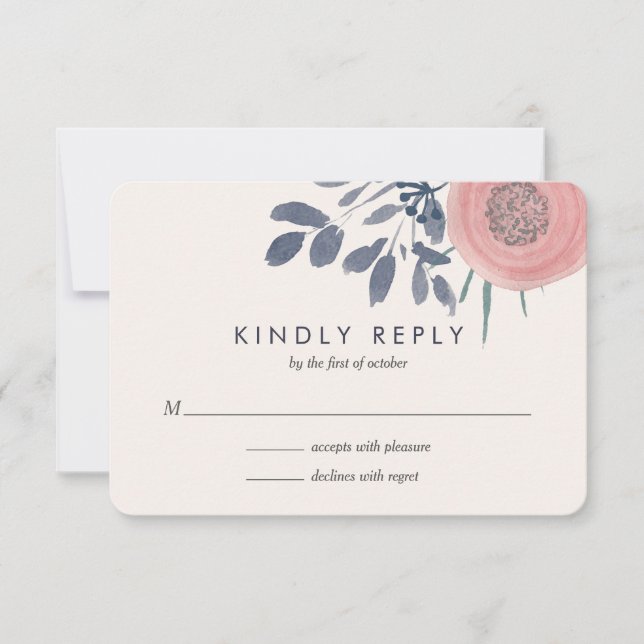 Resposta RSVP de Casamento de Poppies Blush (Frente)