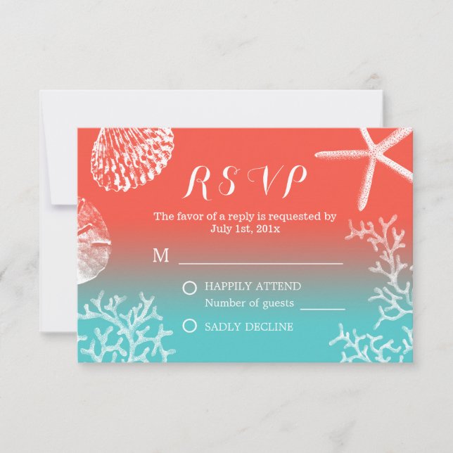 Resposta RSVP de Casamento de Praia do Coral Reef  (Frente)