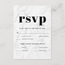 Resposta RSVP de Casamento Elegante Marble Black &
