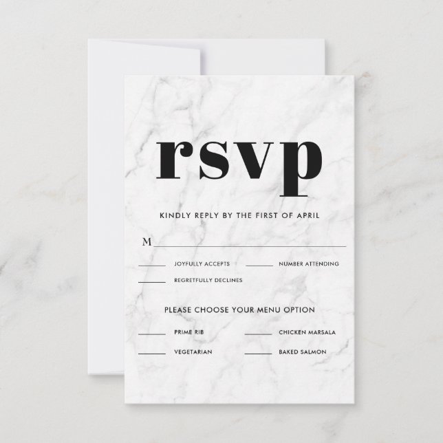 Resposta RSVP de Casamento Elegante Marble Black & (Frente)