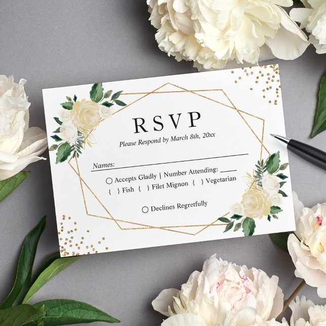 Resposta RSVP de Casamento Floral de Ivory Verde d (Criador carregado)