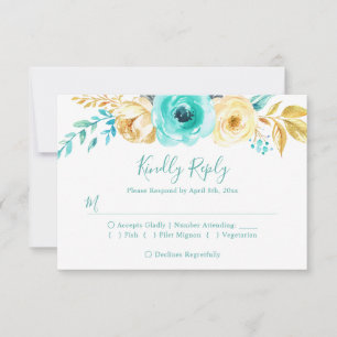 Resposta RSVP de Casamento Floral Dourado Trendy T