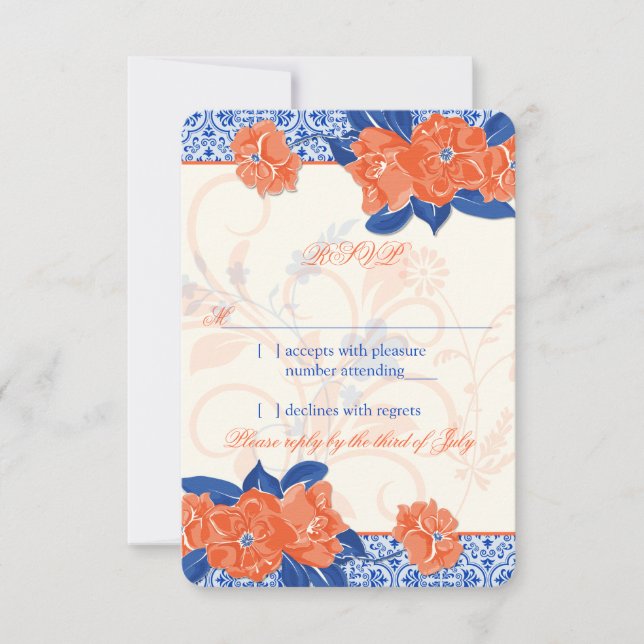 Resposta RSVP de Casamento Floral Real Laranja (Frente)