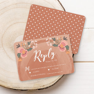 Resposta RSVP de Casamento Floral Russo de Madeira