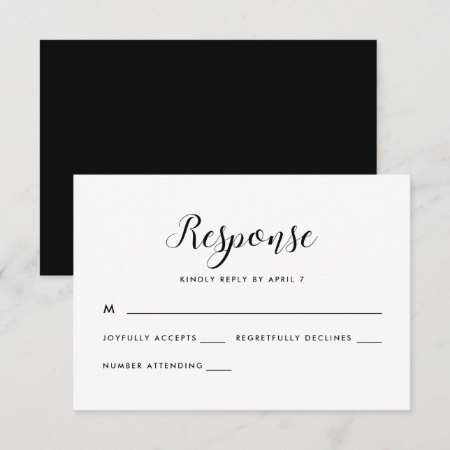 Resposta Rsvp de Casamento Negro e Branco Minimali (Frente/Verso)