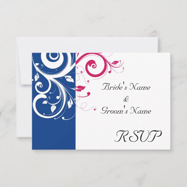 Resposta RSVP de Casamento Real Blue/Fuchsia (Frente)