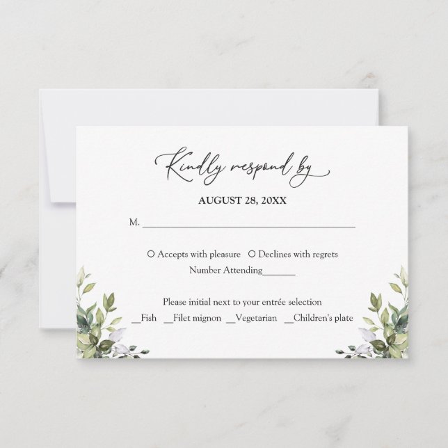 Resposta RSVP de Eucalipto em Aquarela Verde (Frente)