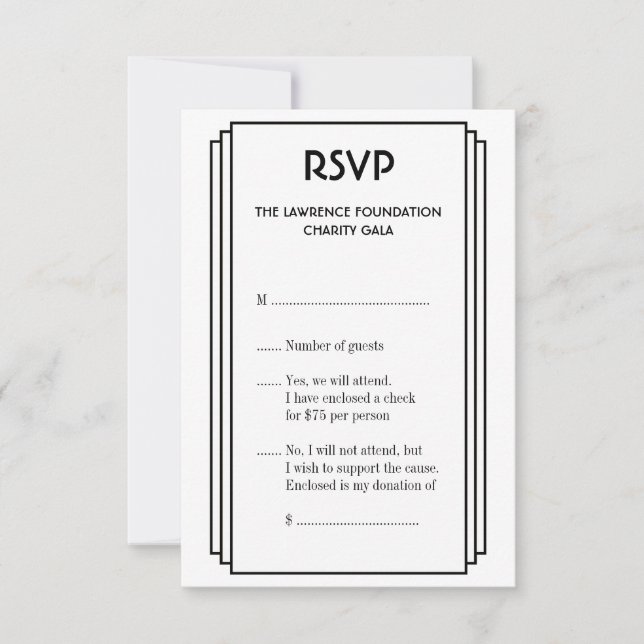 Resposta RSVP de ouro de quadro empilhado preto Ar (Frente)