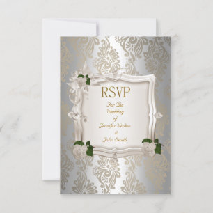 Resposta RSVP Elegante Casamento Sépia Prata Rosa 