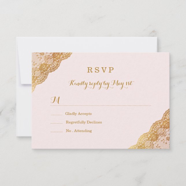Resposta RSVP em Renda Dourada Rosa (Frente)