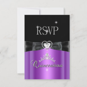 Resposta RSVP Festa Coração de Diamante Roxo Preto