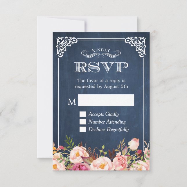 Resposta RSVP Floral Rosa-Rosa-Chalkboard Russo Az (Frente)