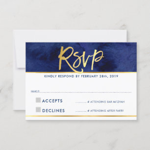 RESPOSTA RSVP moderna escrita aquarela azul dourad