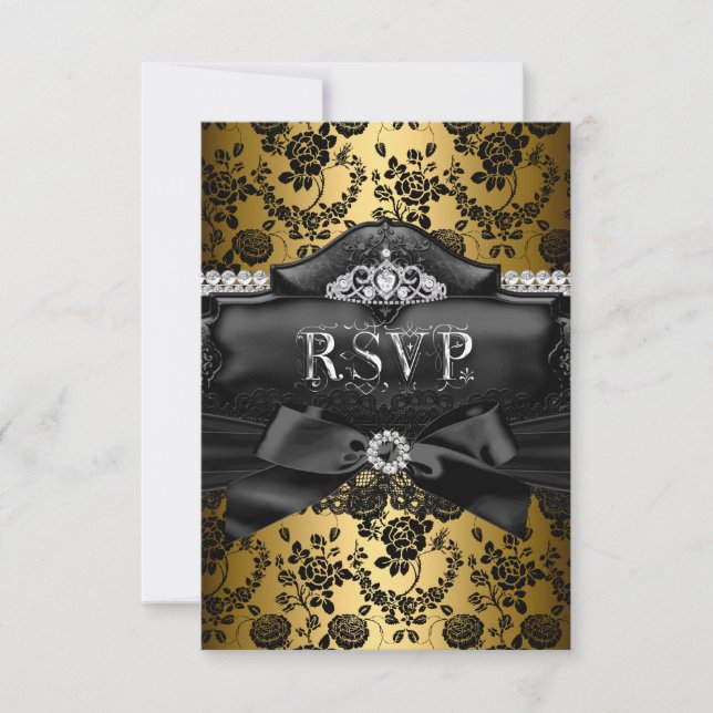 Resposta RSVP Pretty Tiara & Bow Dourado Sweet 16 (Frente)