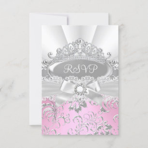Resposta RSVP Pretty Tiara & Laço Rosa Quinceañera