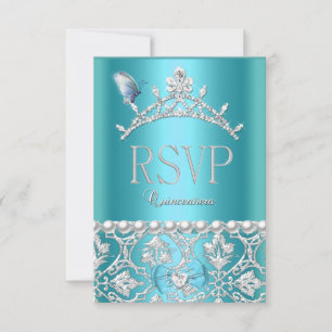 Resposta RSVP Quinceanera 15º Azul Damasco Borbole