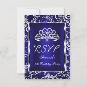 Resposta RSVP Quinceanera Damasko Azul Escuro Prat
