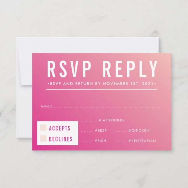 RESPOSTA RSVP RESPOSTA a gradiente rosa brilhante  (Frente)
