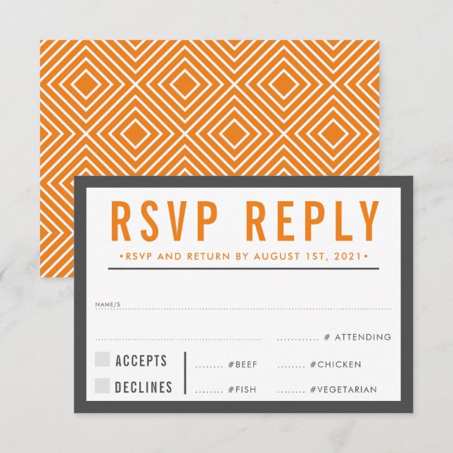 RESPOSTA RSVP RESPOSTA à laranja cinza ousada mode (Frente/Verso)