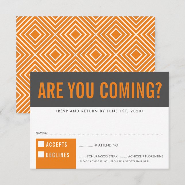 RESPOSTA RSVP RESPOSTA a laranja de cinza de bloco (Frente/Verso)