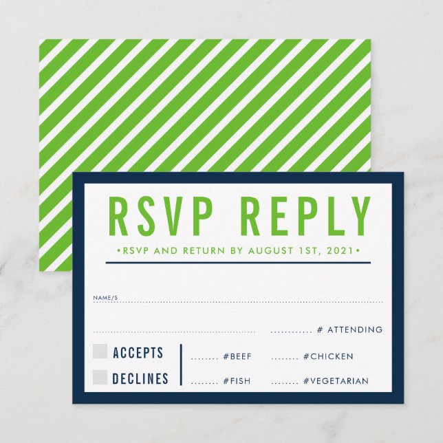 RESPOSTA RSVP RESPOSTA marinho verde ousado modern (Frente/Verso)