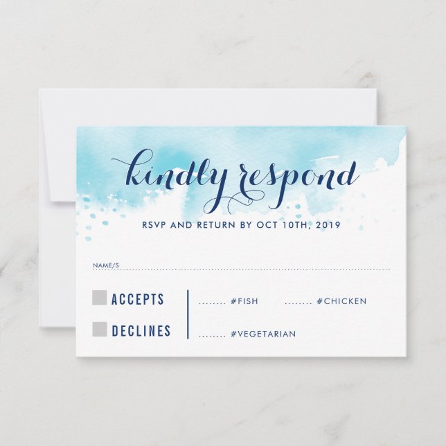 RESPOSTA RSVP RESPOSTA refeições de cor aquosa azu (Frente)