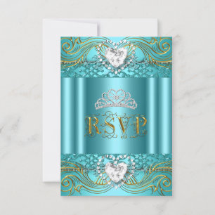 Resposta RSVP Resposta Teal Azul Quinceanera Doura