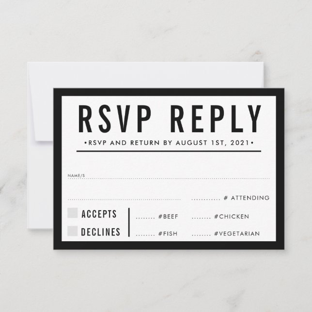 RESPOSTA RSVP: simples branco preto-branco-preto-b (Frente)