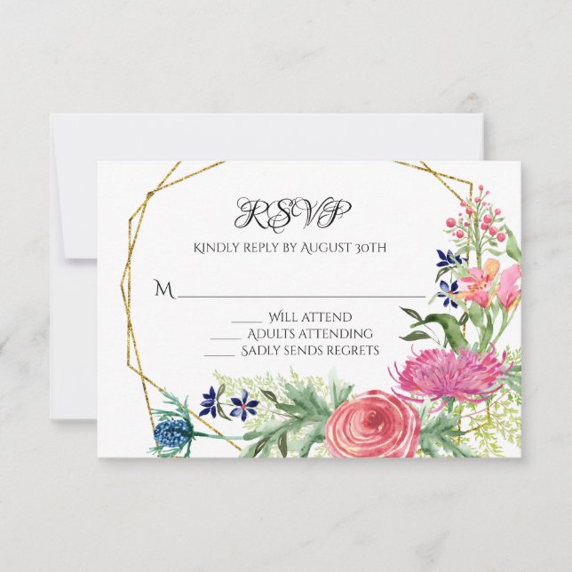 Resposta RSVP Watercolor Floral Blue Pink Ferns (Frente)