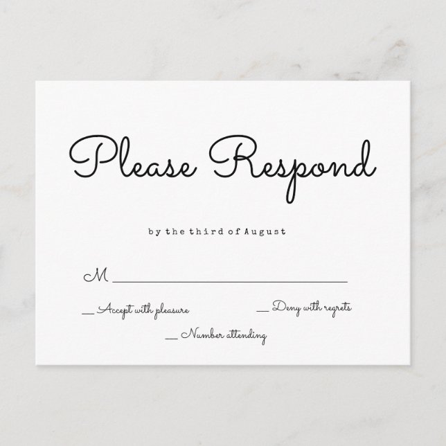 Resposta simples Cartões postais rsvp de casamento (Frente)