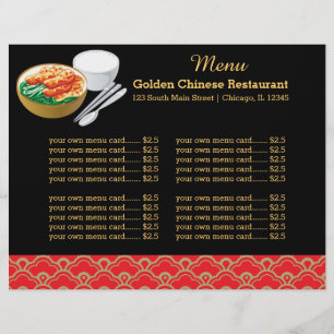Restaurante do chinês do menu