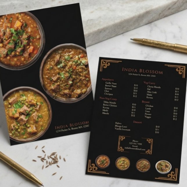 Restaurante Indiano Elegante Menu Plano Borda Dour (Criador carregado)